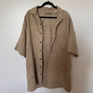 Caribbean Hawaiian Shirt, Palm Trees, Short Sleeve, Linen Blend, Men's 2XLT